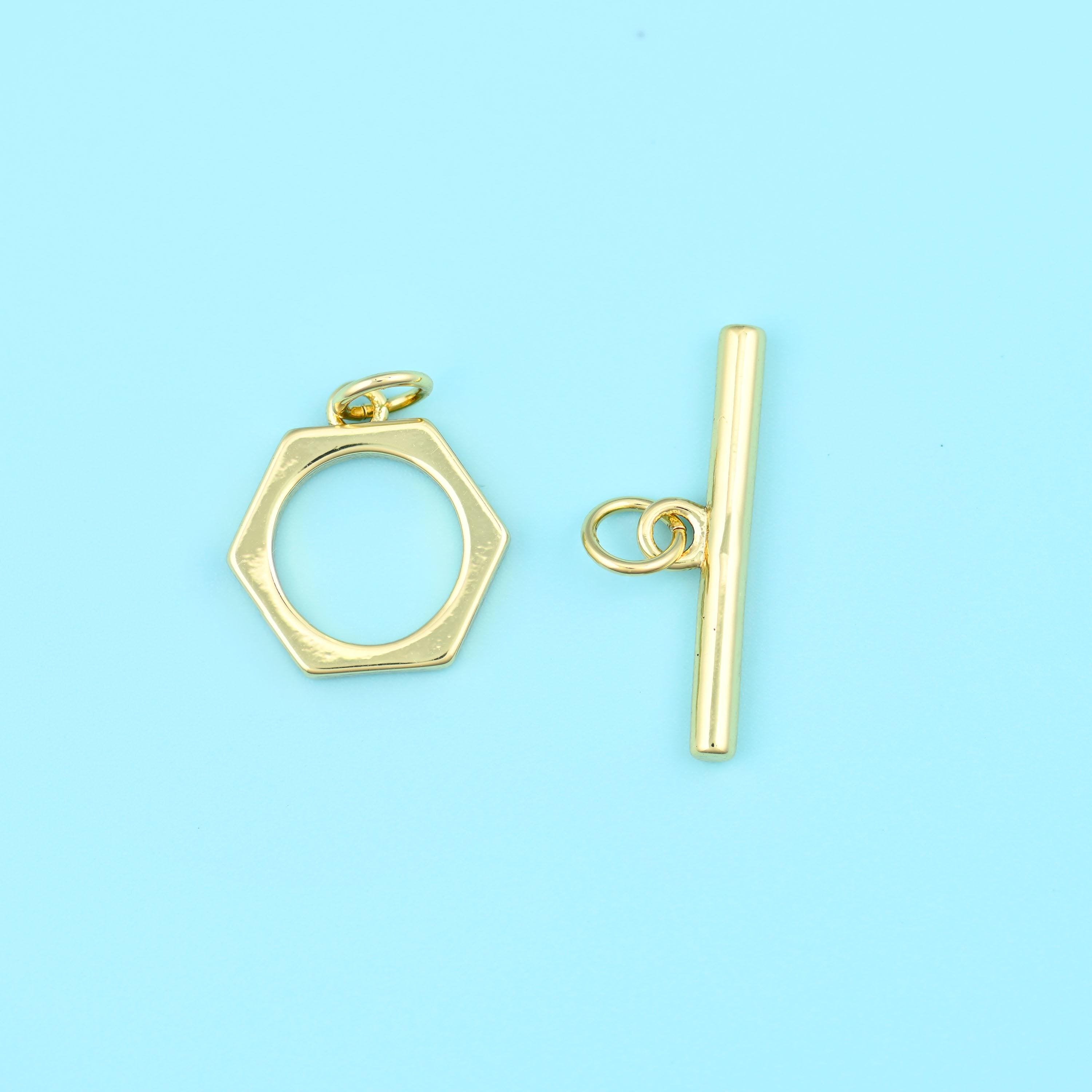 Brass beads, hexagon toggle clasp, Hexagon ring 13.78mm outer diameter, 8.95mm inner diameter, 1.98mm thick; bar 21.15 x…