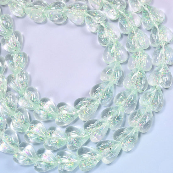 Iridescent Light Green Heart Glass Beads, drill hole approximately 1.5mm
