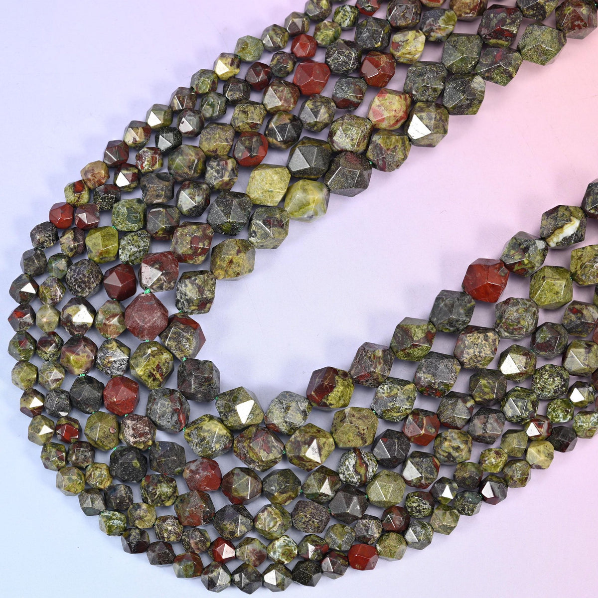 Dragon Bloodstone Faceted Diamond Star Cut Beads, 15.5 inch strand