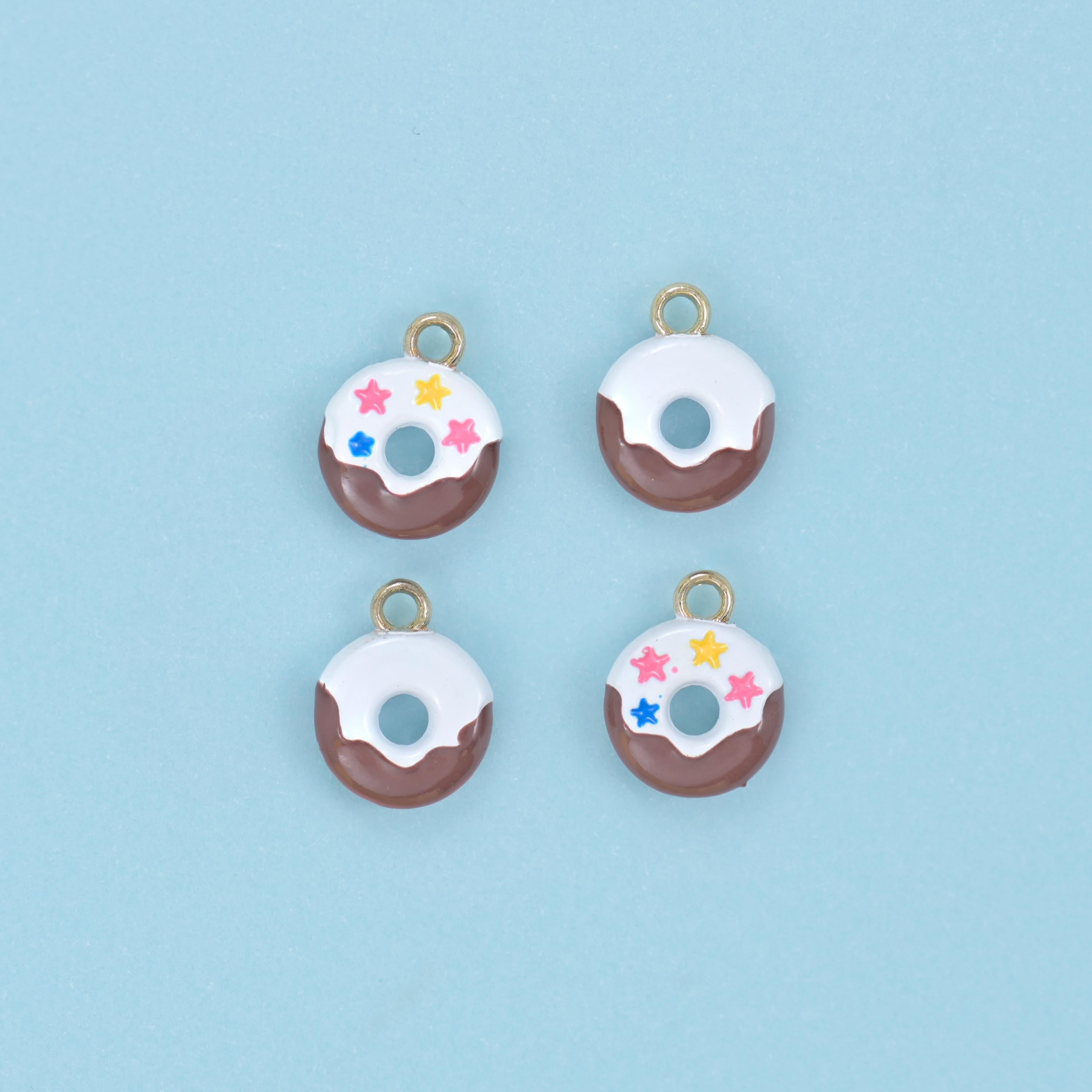 Enamel Star Sprinkle Donut Charm 10x8mm in strawberry pink icing