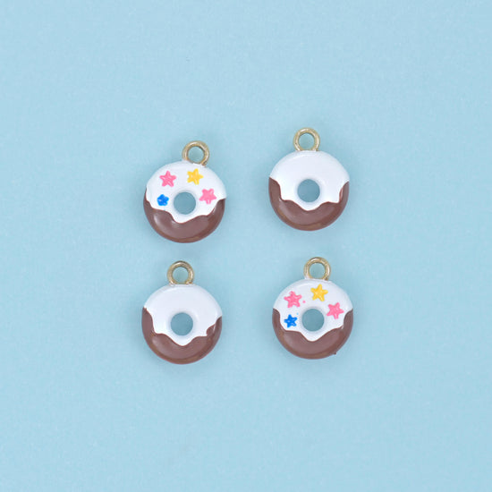 Enamel Star Sprinkle Donut Charm 10x8mm in strawberry pink icing