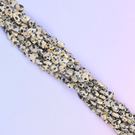 Dalmatian Jasper Heart Beads, approximately 70 beads per strand