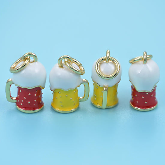 18K Gold Filled Enamel Beer Mug Charm, sold per piece