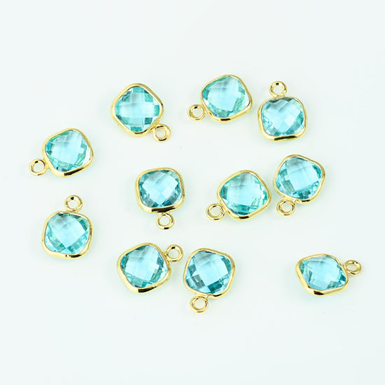 18K Gold Filled Faceted Square Zircon Charm 9x7mm, 1 Piece