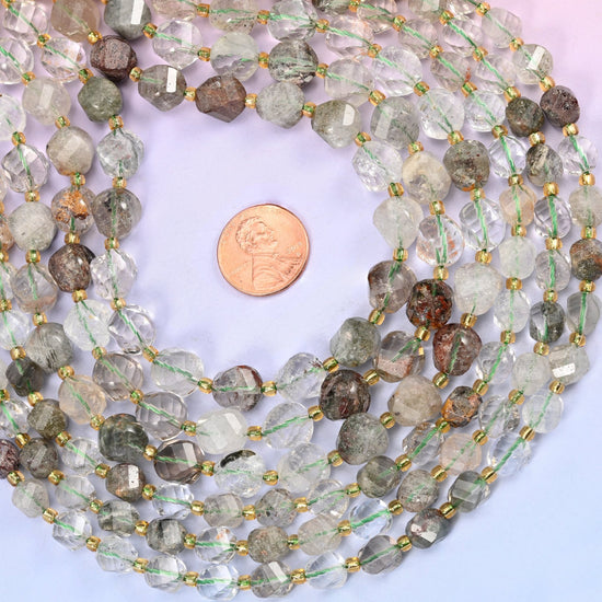 Green Phantom Quartz beads, sold per 15 inch strand