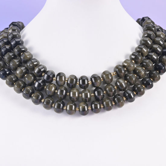 Gold obsidian pumpkin beads, smooth rondelle shape, 12x8mm