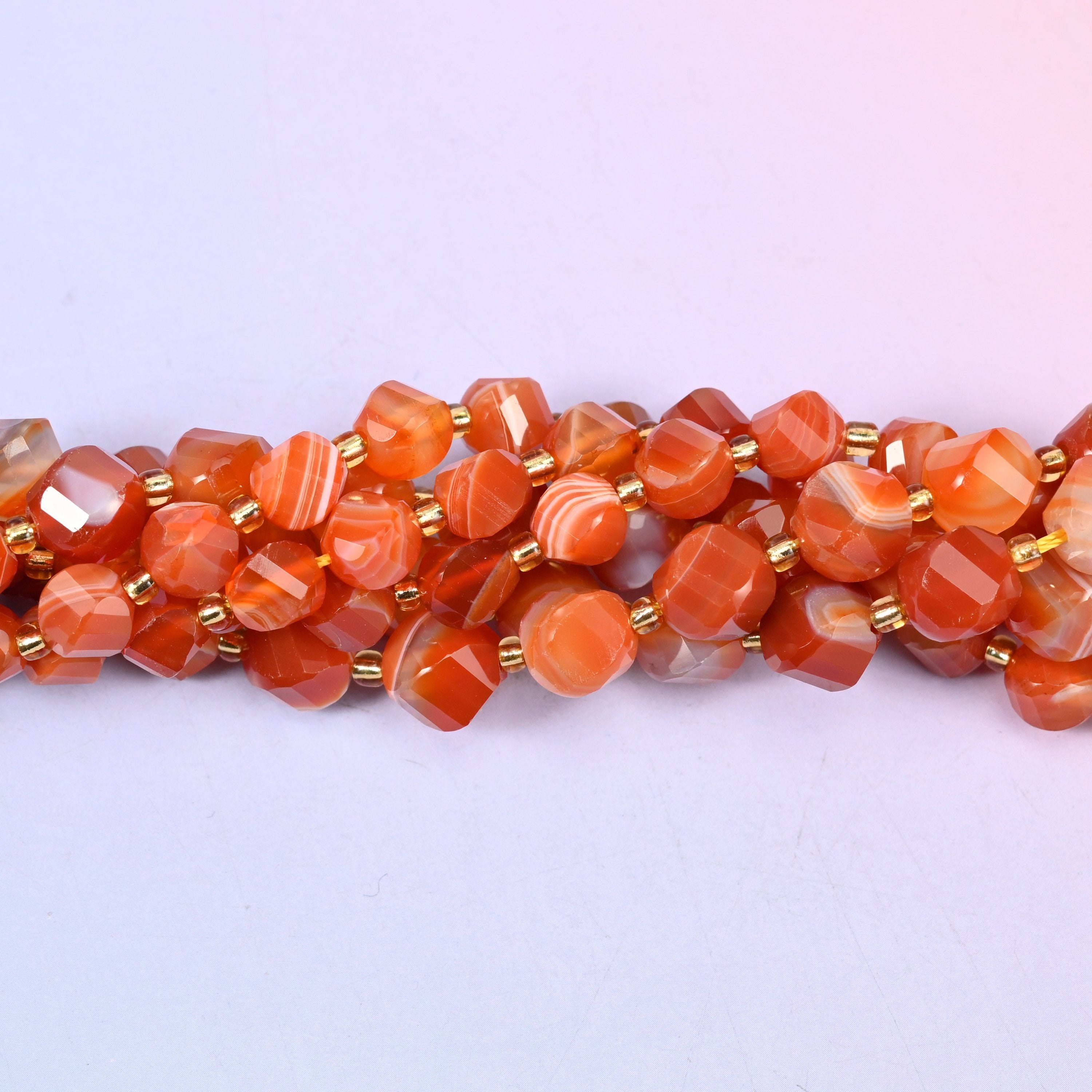 Dyed Red Stripe Agate beads, sold per 15 inch strand