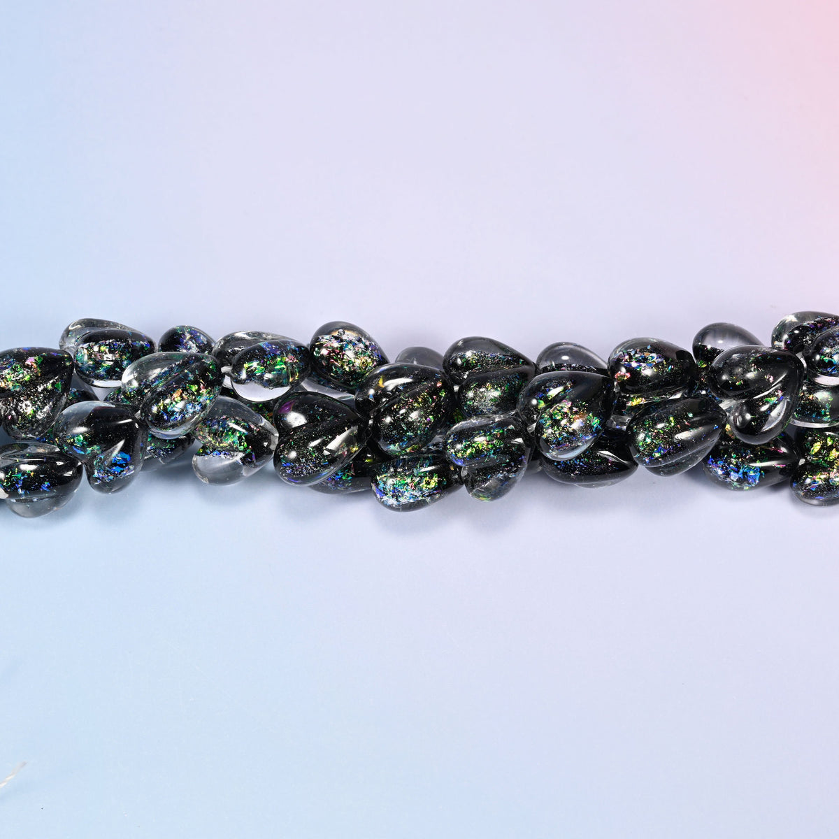 Iridescent Black Green Heart Glass Beads, 24 beads per strand