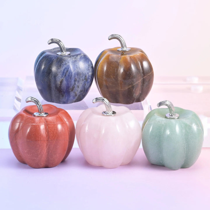 Carved stone pumpkin polished smooth all round, sold per piece in the gemstone you choose