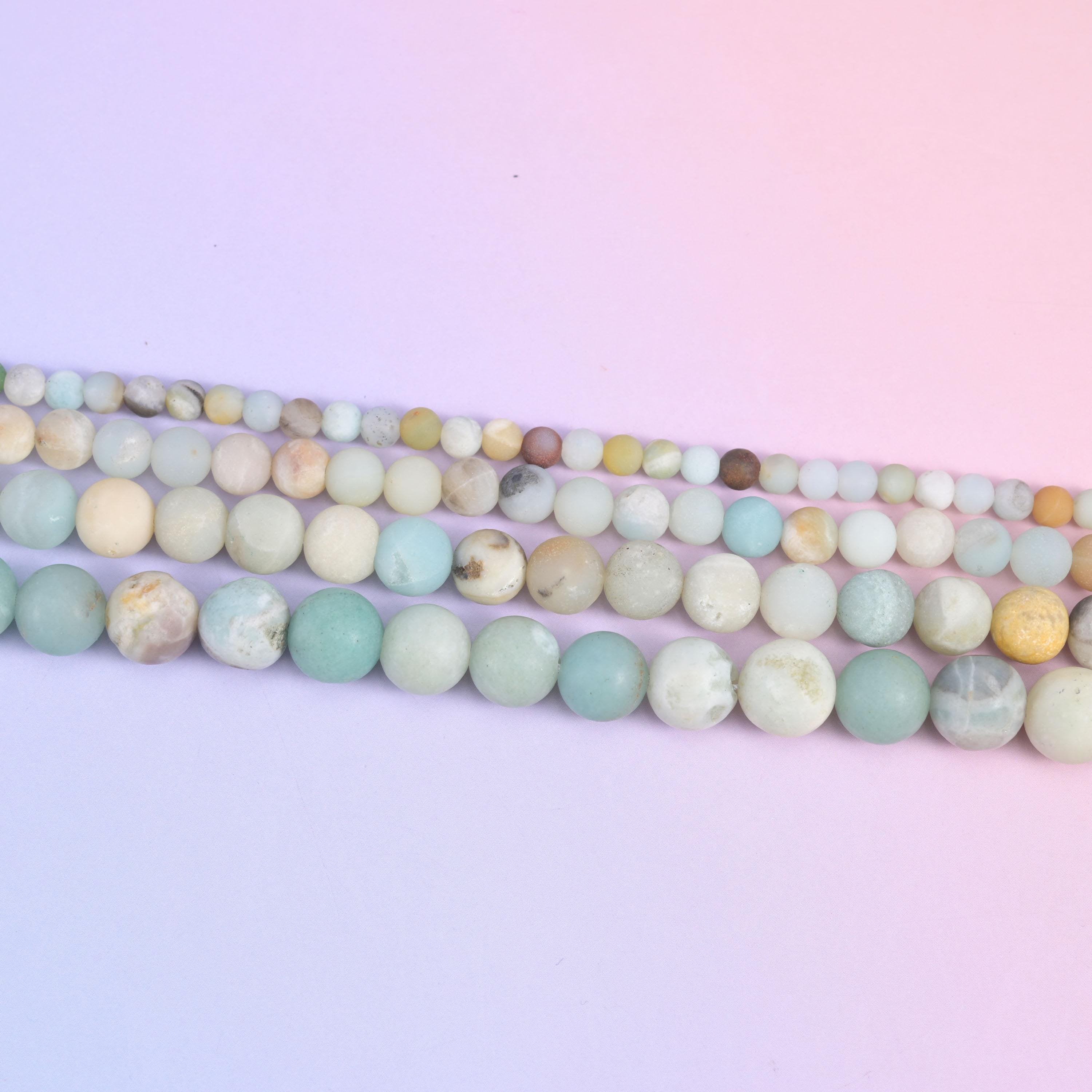 Multi-Color Amazonite Matte Round Beads in seafoam aqua, cream and sandy beige tones