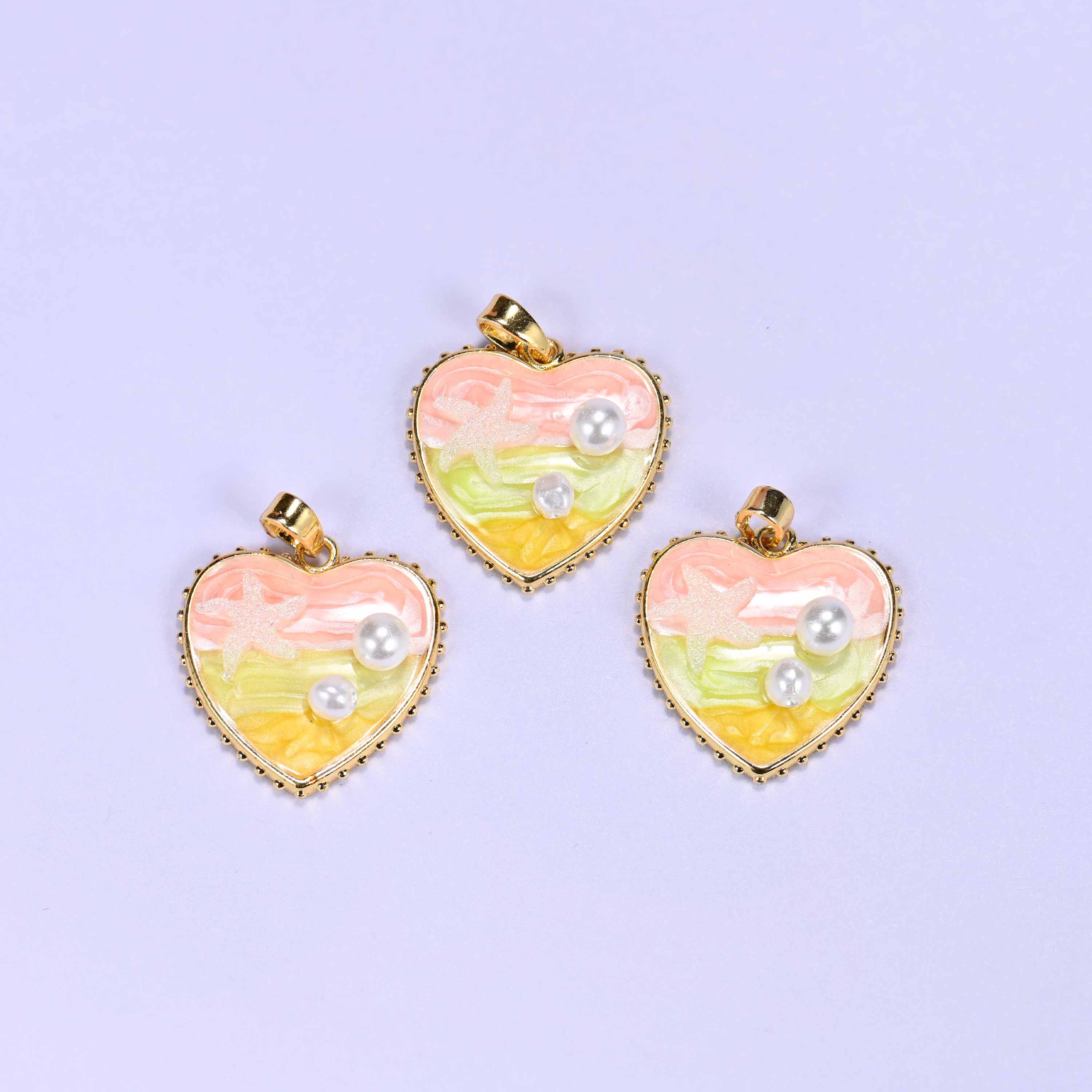 18K Gold Filled Enamel Oil Painting Heart Pendants: DIY Jewelry Making Supply