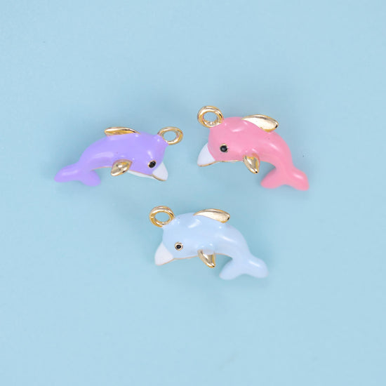 Enamel Dolphin Charm 20x13mm, integral top ring for hanging