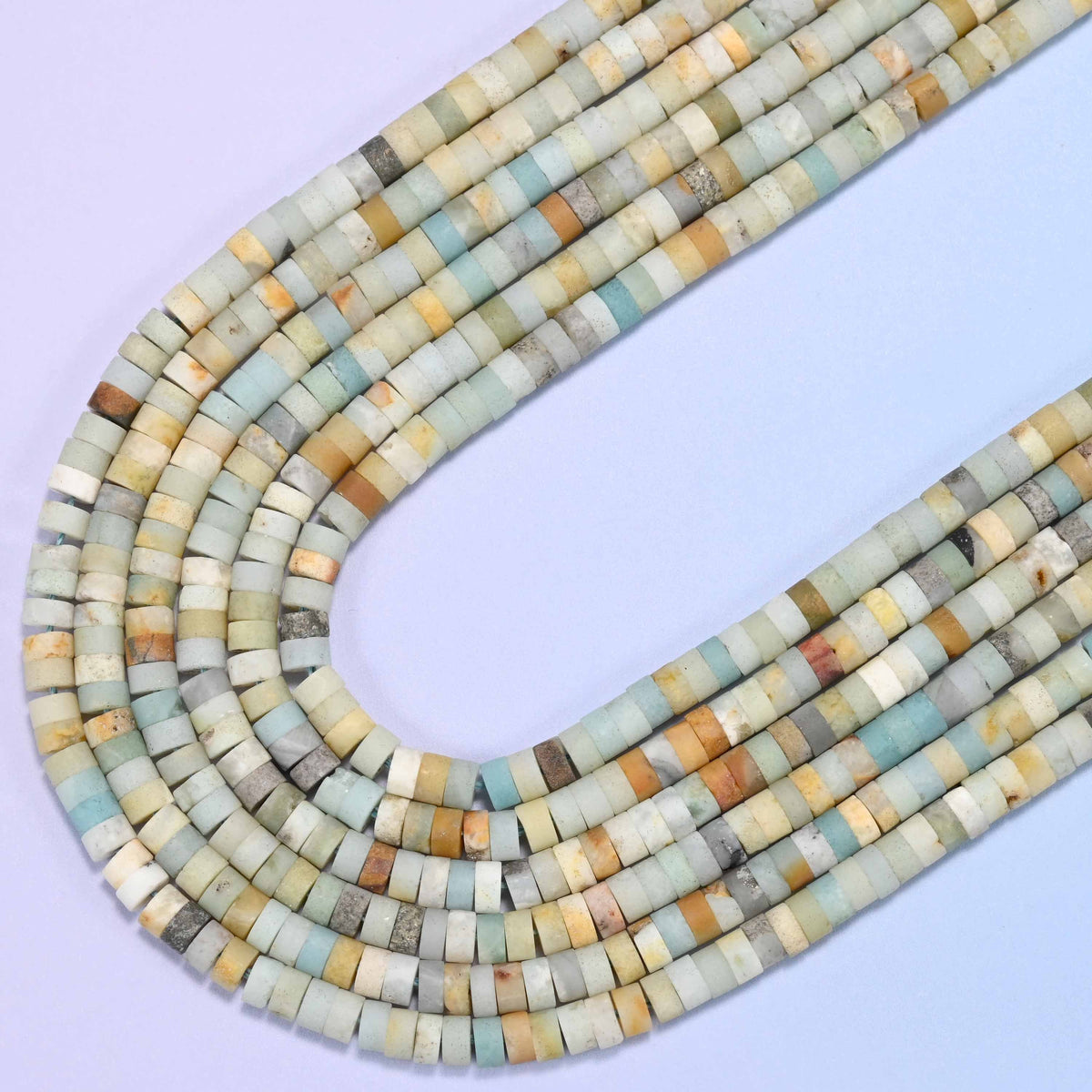Matte multicolor amazonite heishi disc beads, 15 inch strand