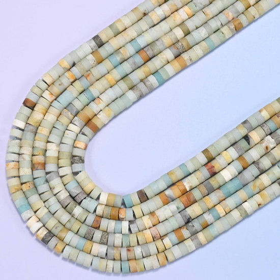 Matte multicolor amazonite heishi disc beads, 15 inch strand