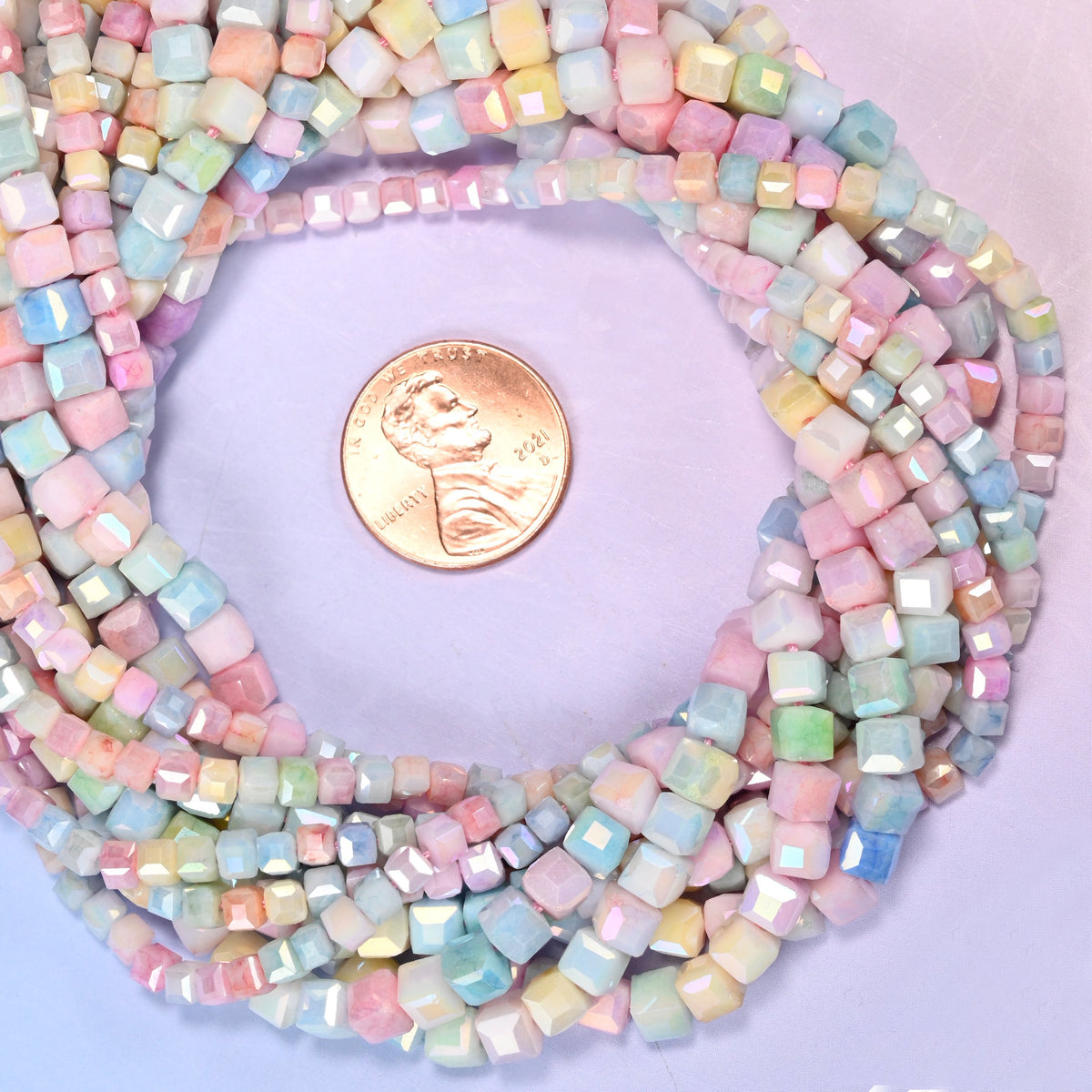 Colorful Opaque Faceted Cube Glass Beads 3.5mm 4.6mm, 15 Inch Strand.