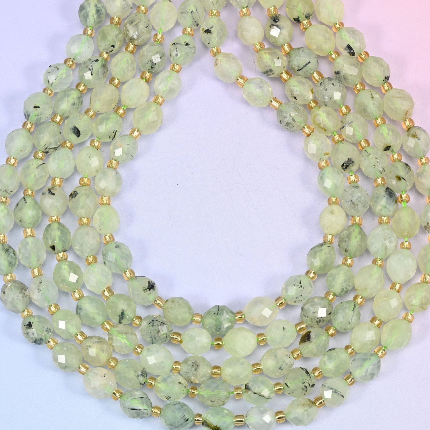 Prehnite rice barrel beads, 1.0mm hole