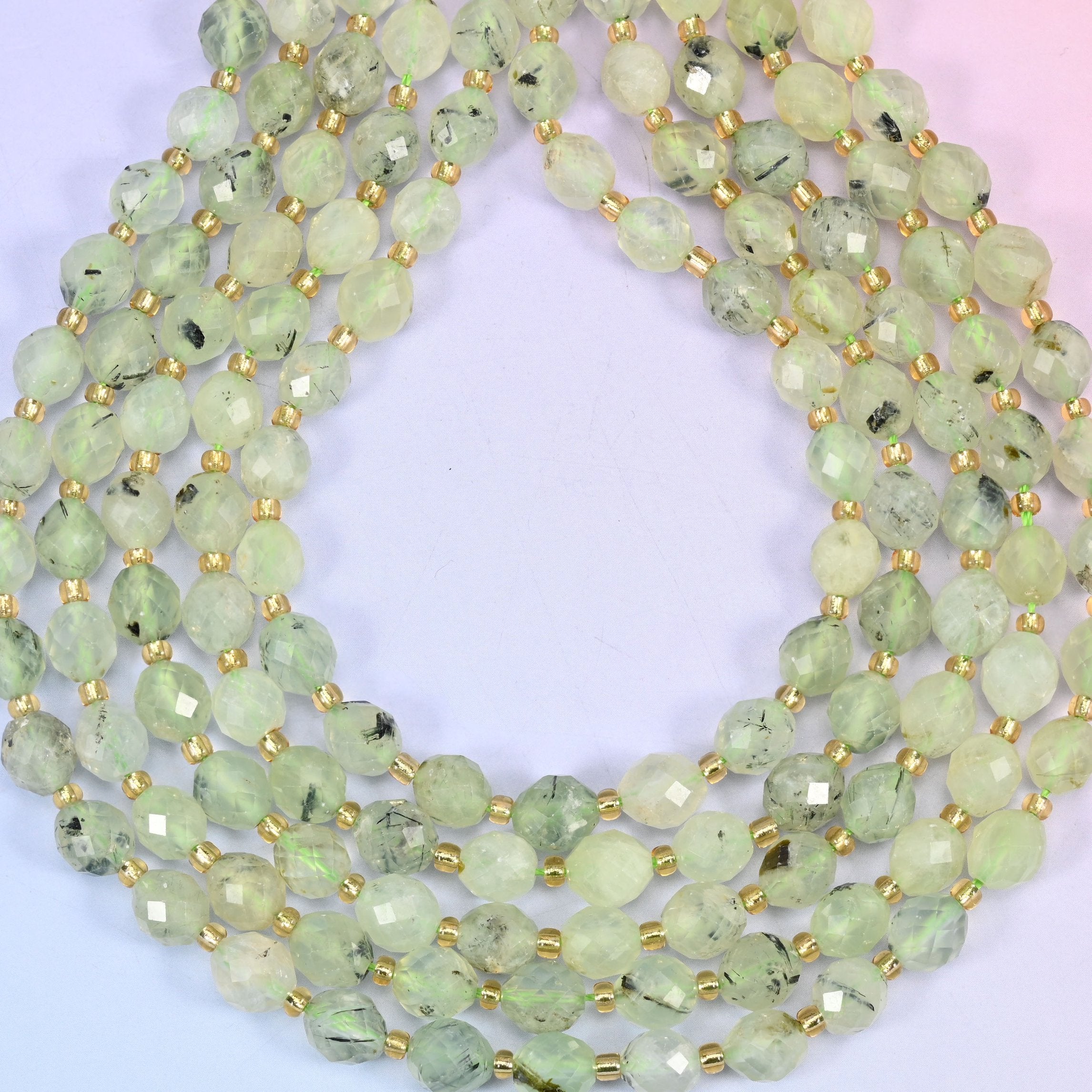 Prehnite rice barrel beads, 1.0mm hole