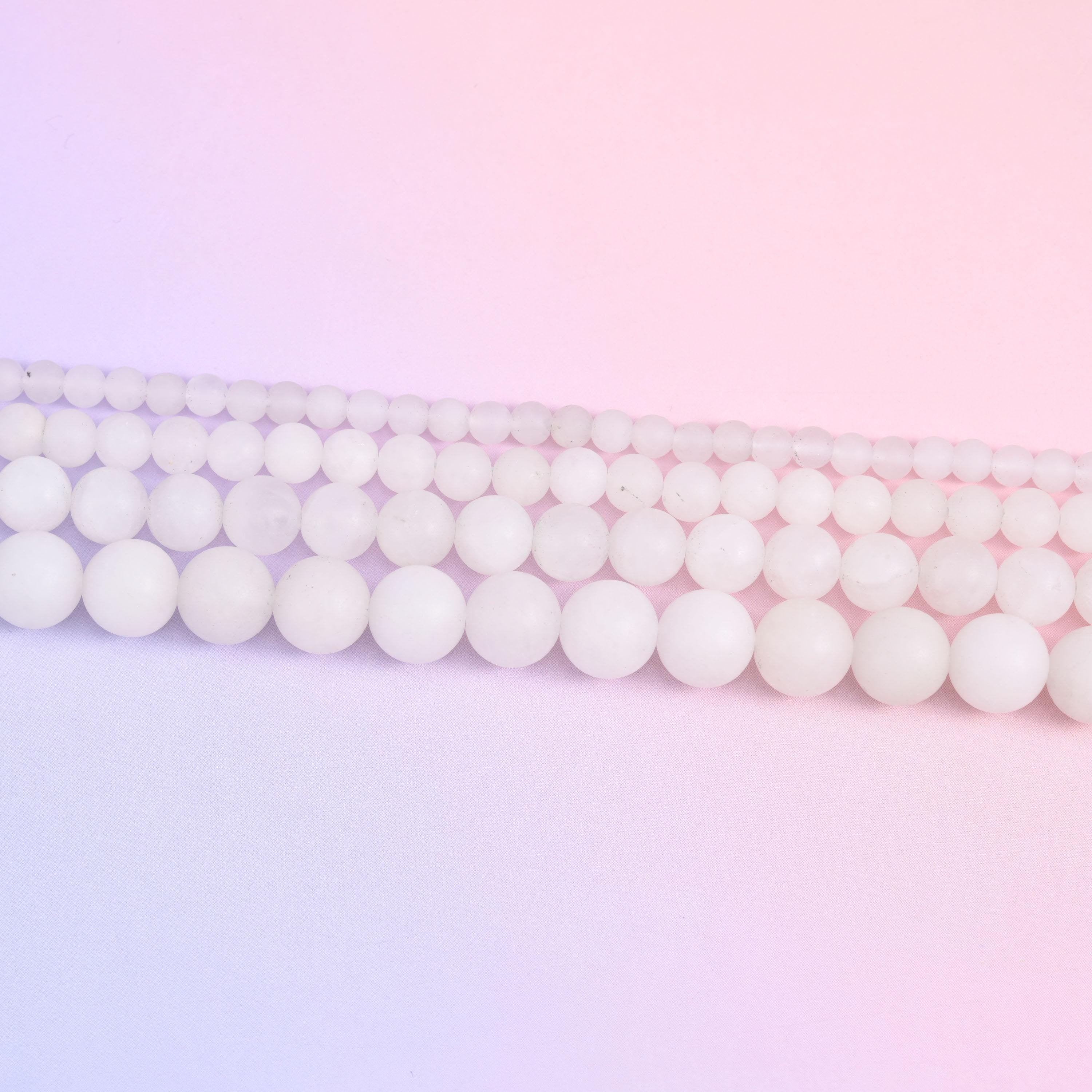 White Jade Matte Round Beads 4mm 6mm 8mm 10mm Jewelry Making 15 Inch Strand