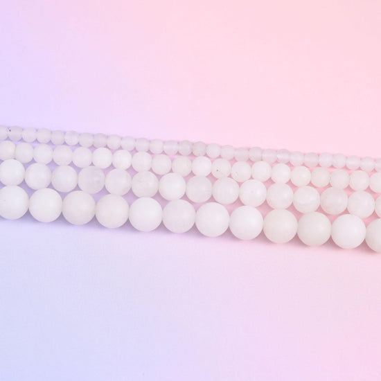 White Jade Matte Round Beads 4mm 6mm 8mm 10mm Jewelry Making 15 Inch Strand