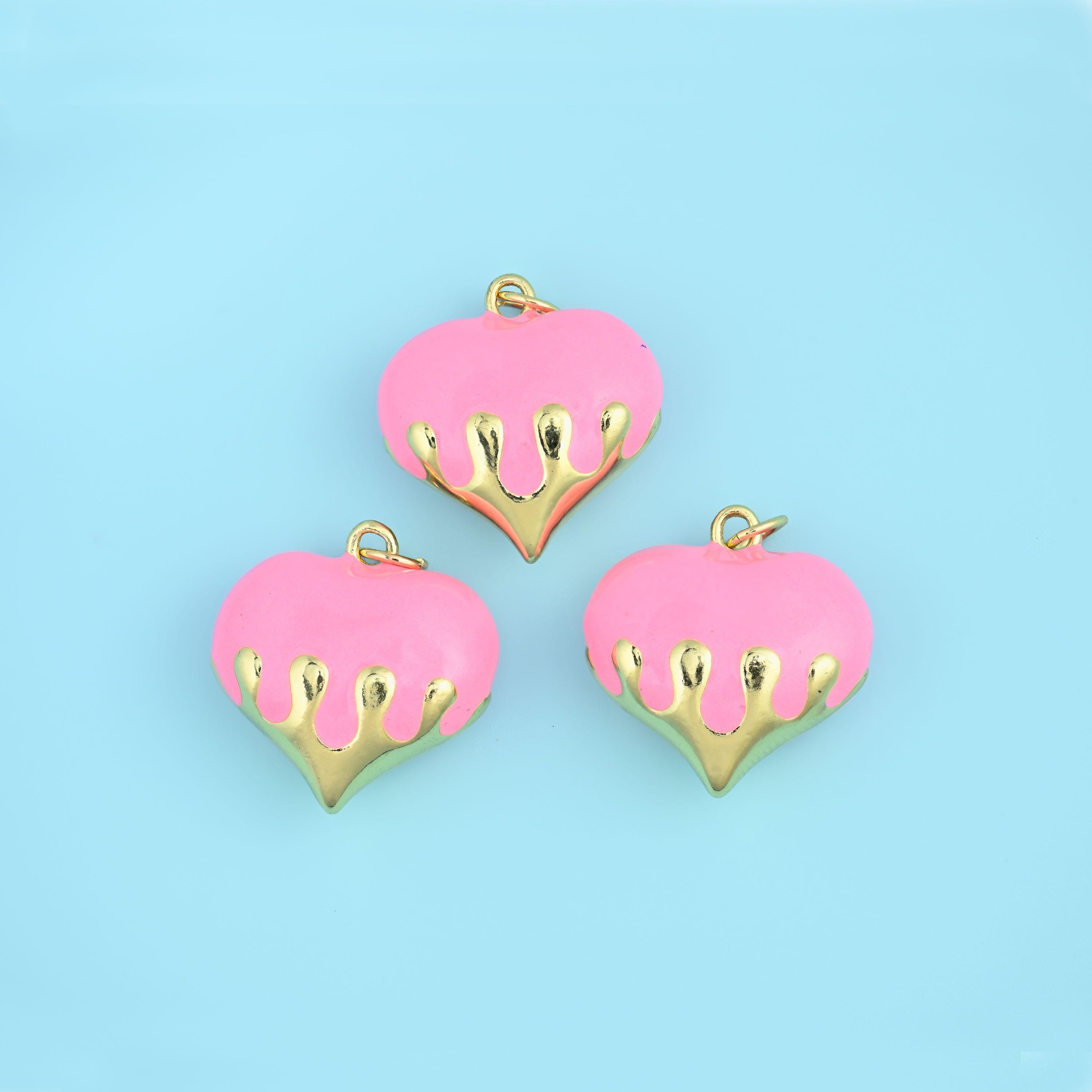 18K Gold Filled Enamel Drip Puffy Heart Pendant 20x20mm, sold per piece