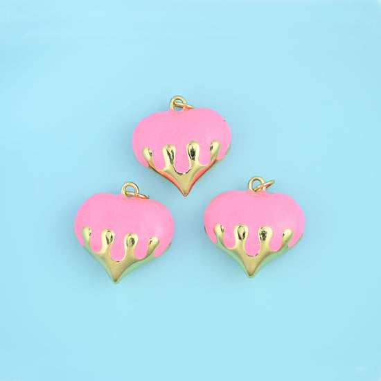 18K Gold Filled Enamel Drip Puffy Heart Pendant 20x20mm, sold per piece