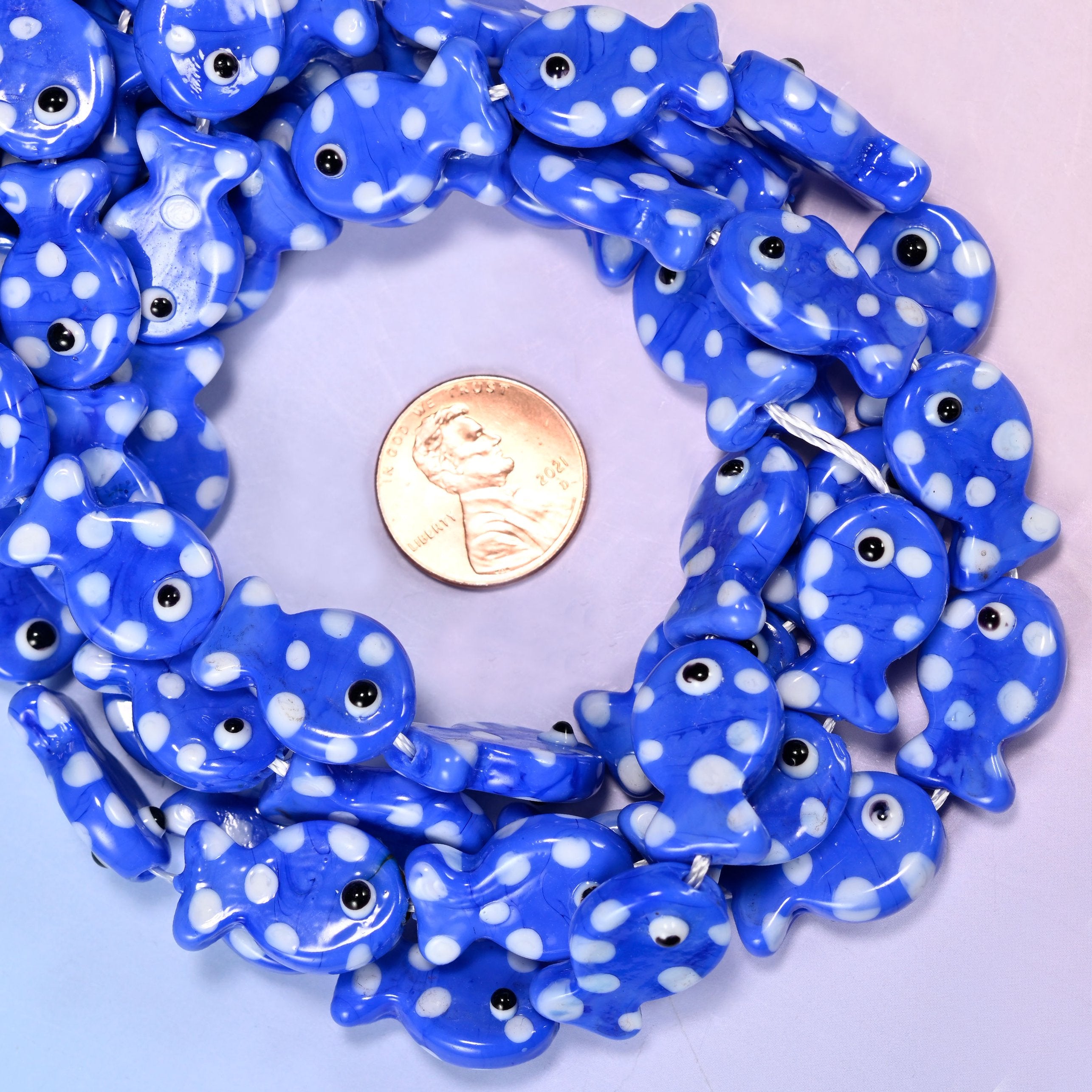 Blue with White Dot Fish Glass Beads: Jewelry Making Supply