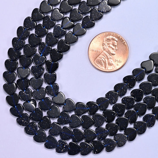 Flat heart cut blue sandstone beads
