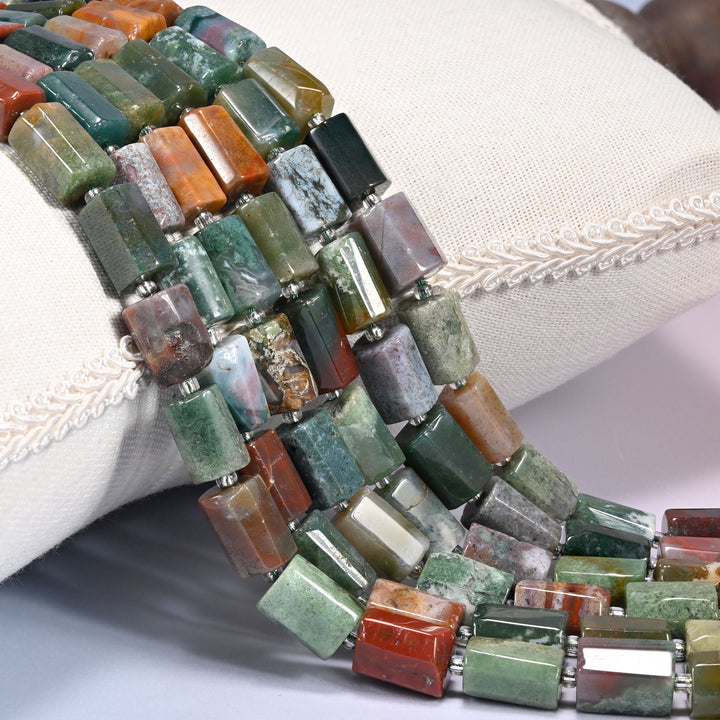 Natural Indian Agate Faceted Tube Beads, 12x8mm.