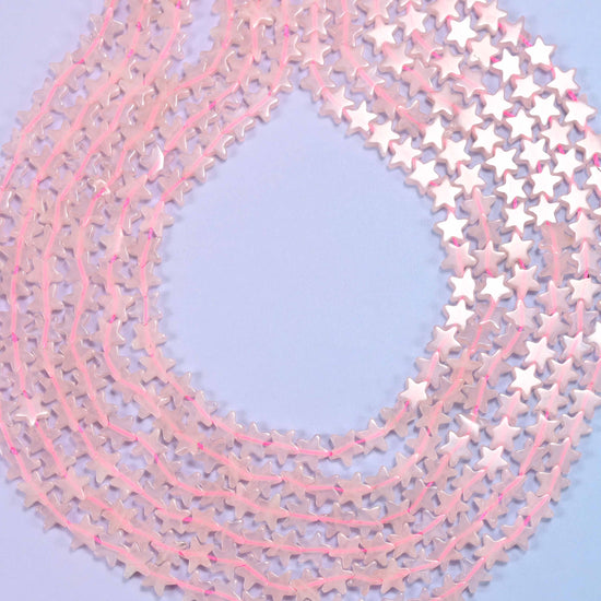 Rose Quartz Flat Star Beads: Size 6mm, Jewelry Making, 15 Inch Strand