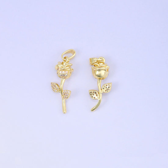 Gold Rose Flower Zircon Charms: 18K Gold Plated Pendants, Jewelry Making Supply