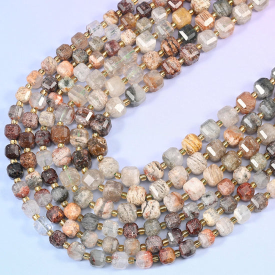 Layer Phantom Quartz Faceted Cube Beads, 15 inch strand