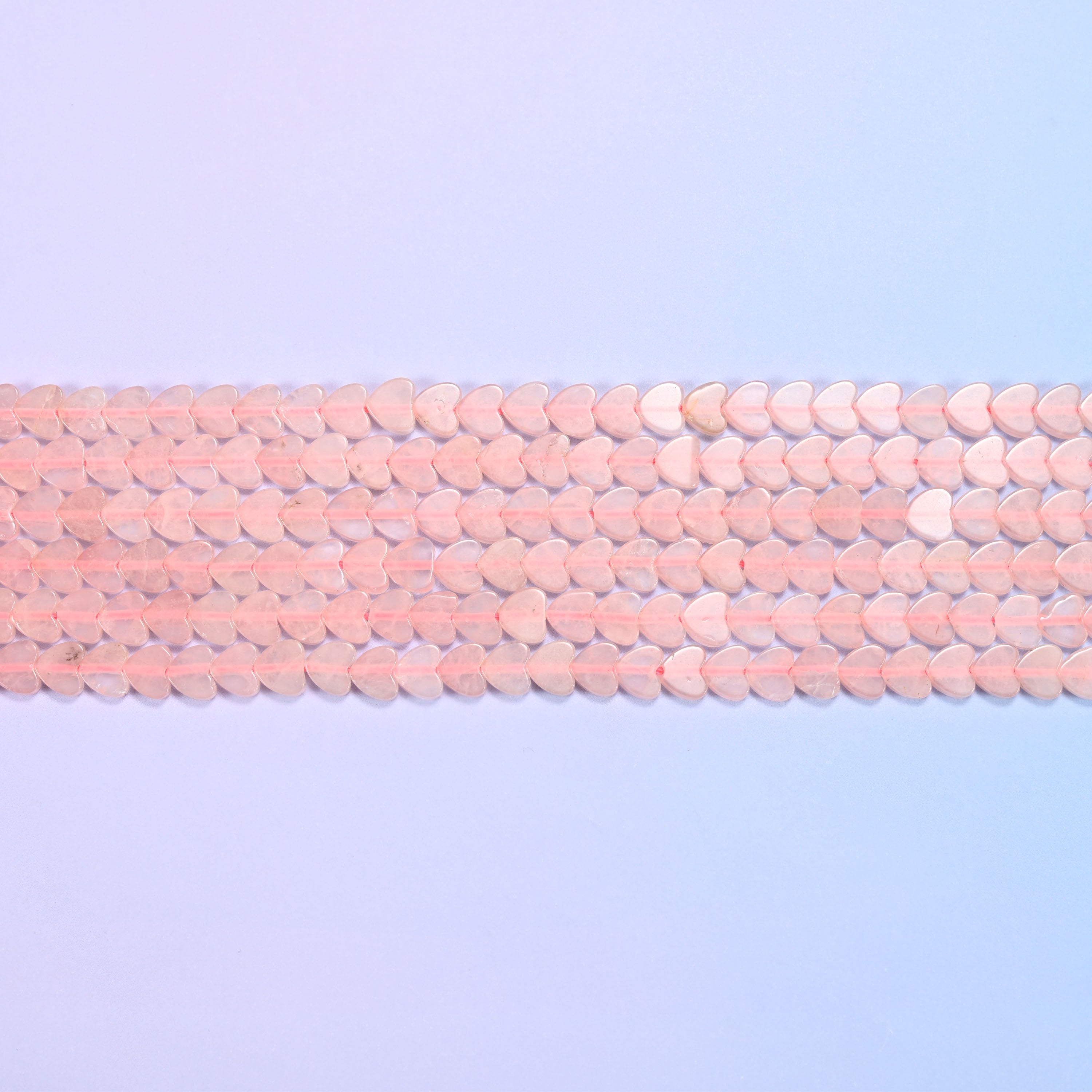 Rose Quartz Flat Heart Beads in soft powdery blush pink