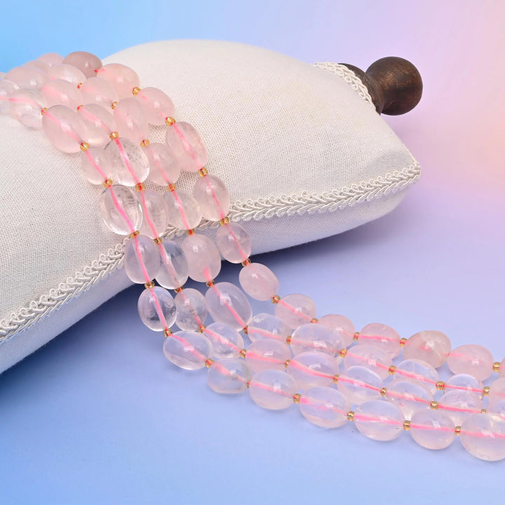 Natural Rose Quartz oval nugget beads, soft pink natural gemstone strand