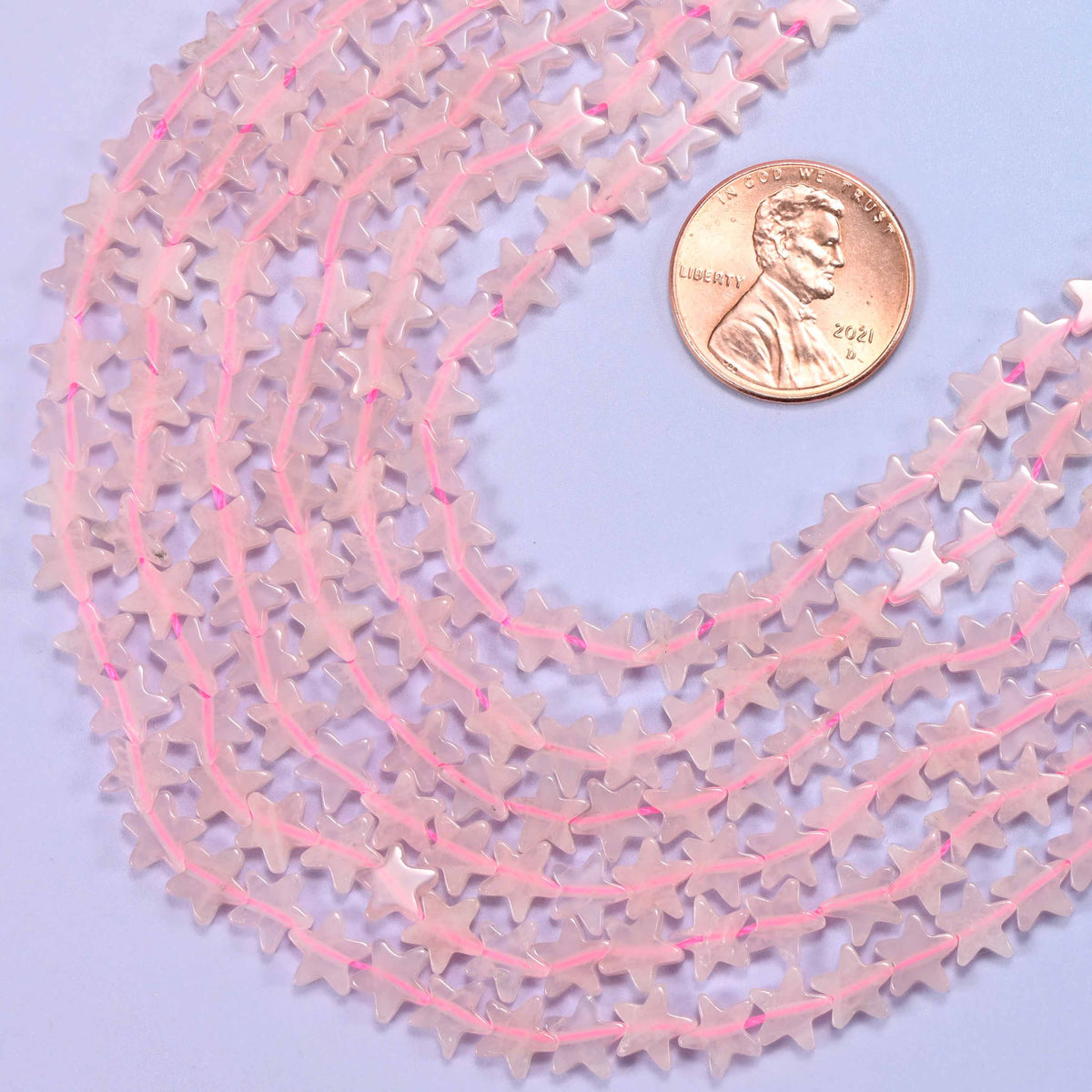 Rose quartz flat star beads, hole 0.8mm