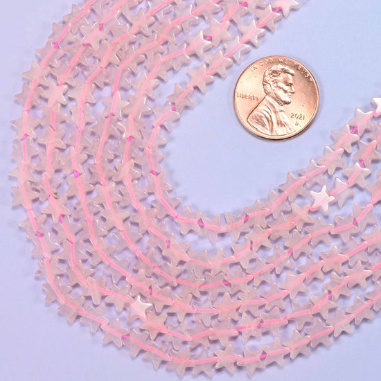Rose quartz flat star beads, hole 0.8mm