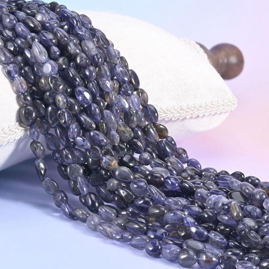 Iolite Pebble Nugget Beads, inky blue-violet nuggets opening to soft periwinkle in the light