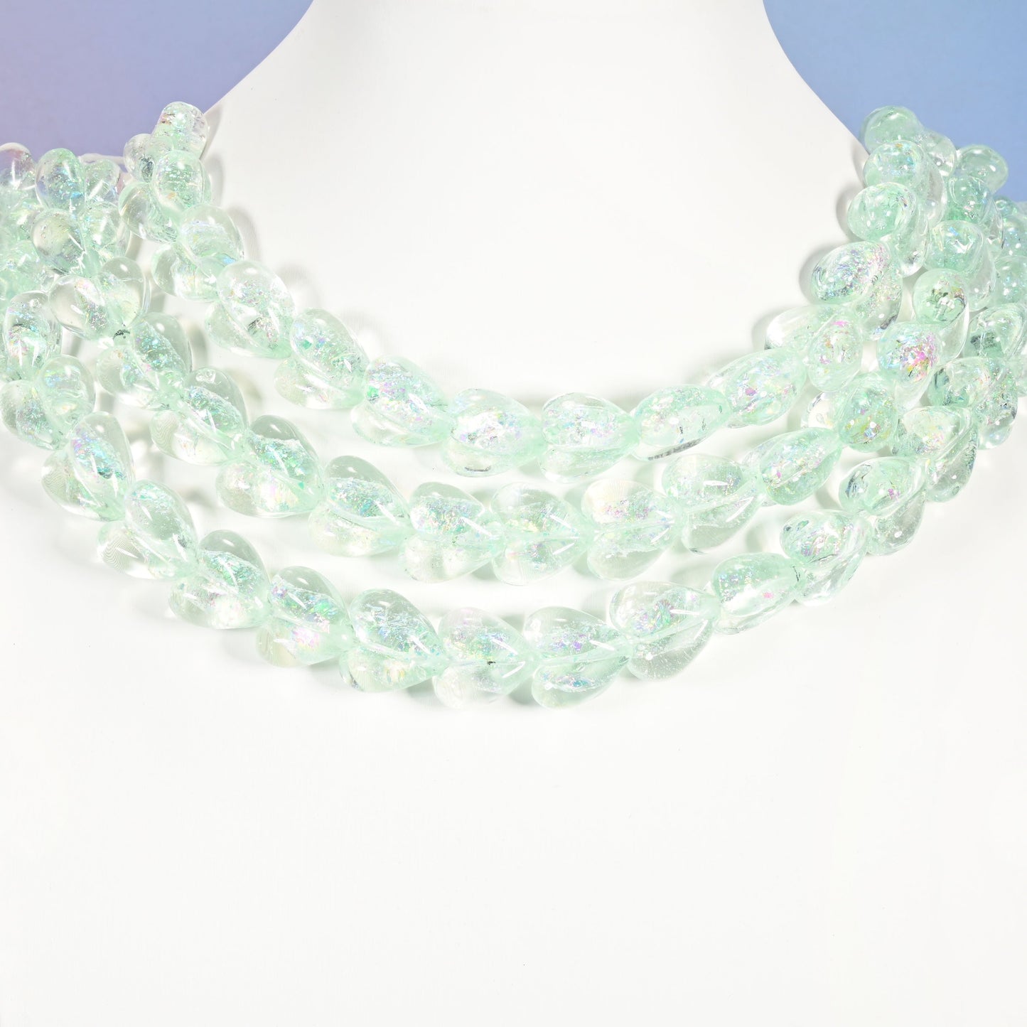 Iridescent Light Green Heart Glass Beads, 16x15mm, 24pc Strand