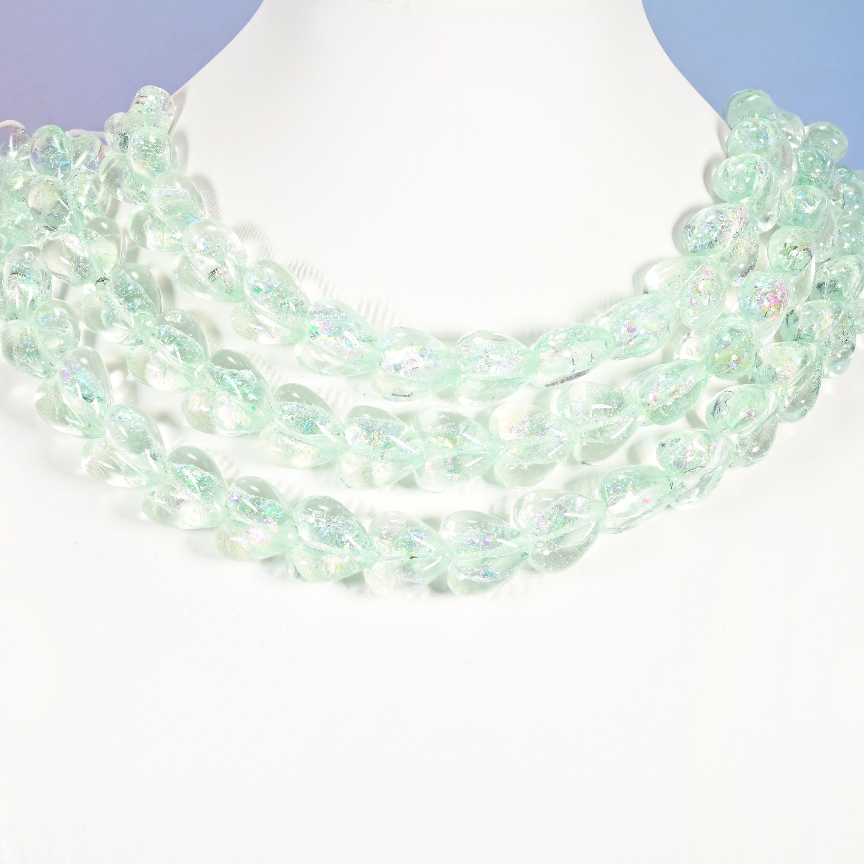 Iridescent Light Green Heart Glass Beads, 16x15mm, 24pc Strand