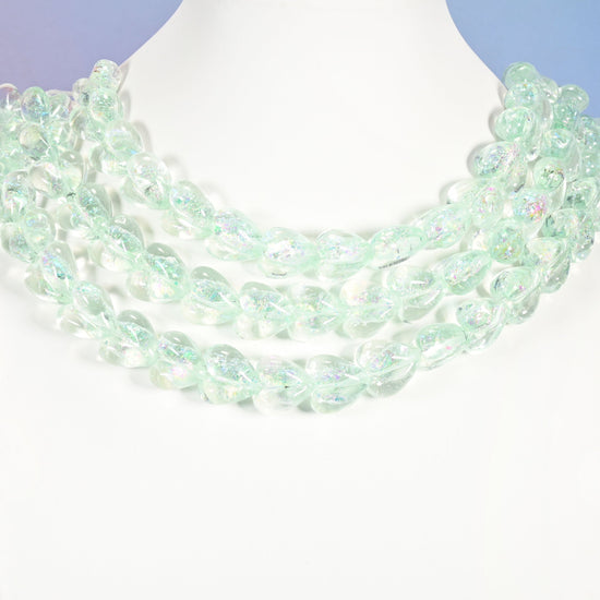 Iridescent Light Green Heart Glass Beads, 16x15mm, 24pc Strand