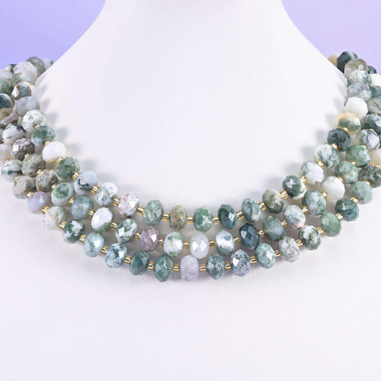 Moss Tree Agate beads, faceted rondelle, 6x10mm