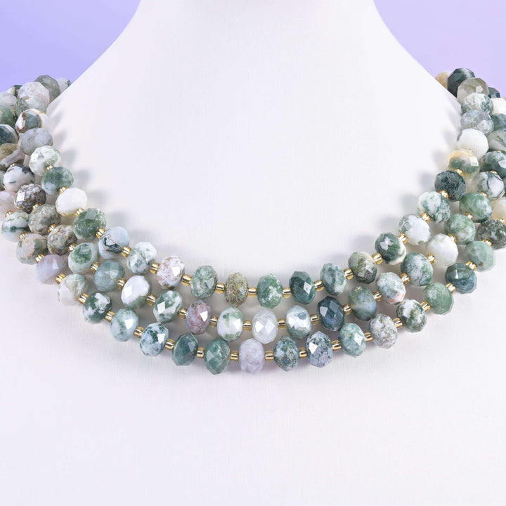 Moss Tree Agate beads, faceted rondelle, 6x10mm