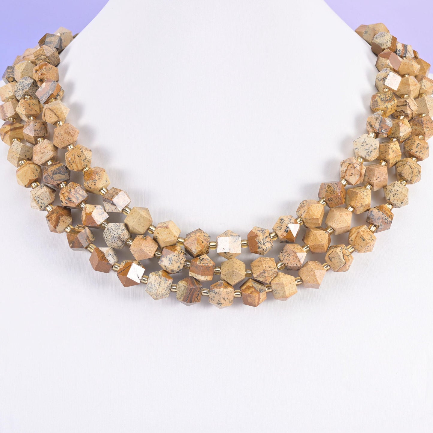 Picture Jasper beads, faceted diamond rhombus, 10mm