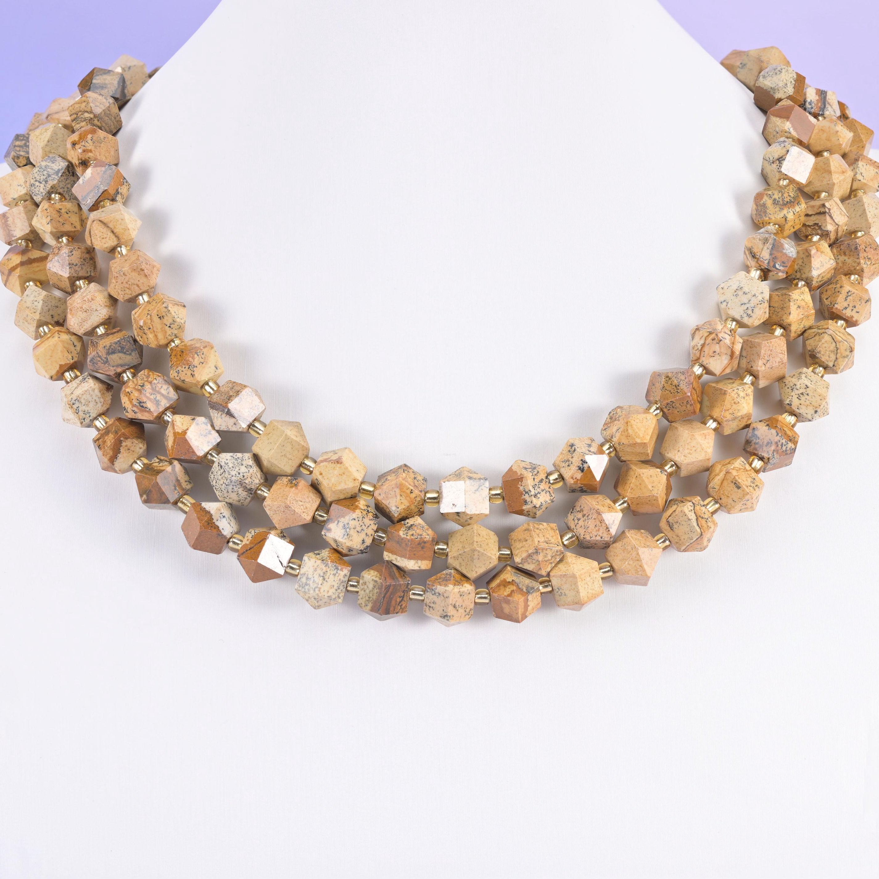 Picture Jasper beads, faceted diamond rhombus, 10mm