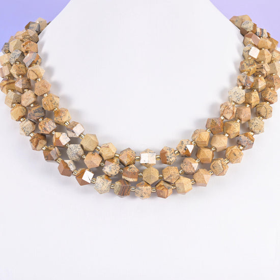 Picture Jasper beads, faceted diamond rhombus, 10mm