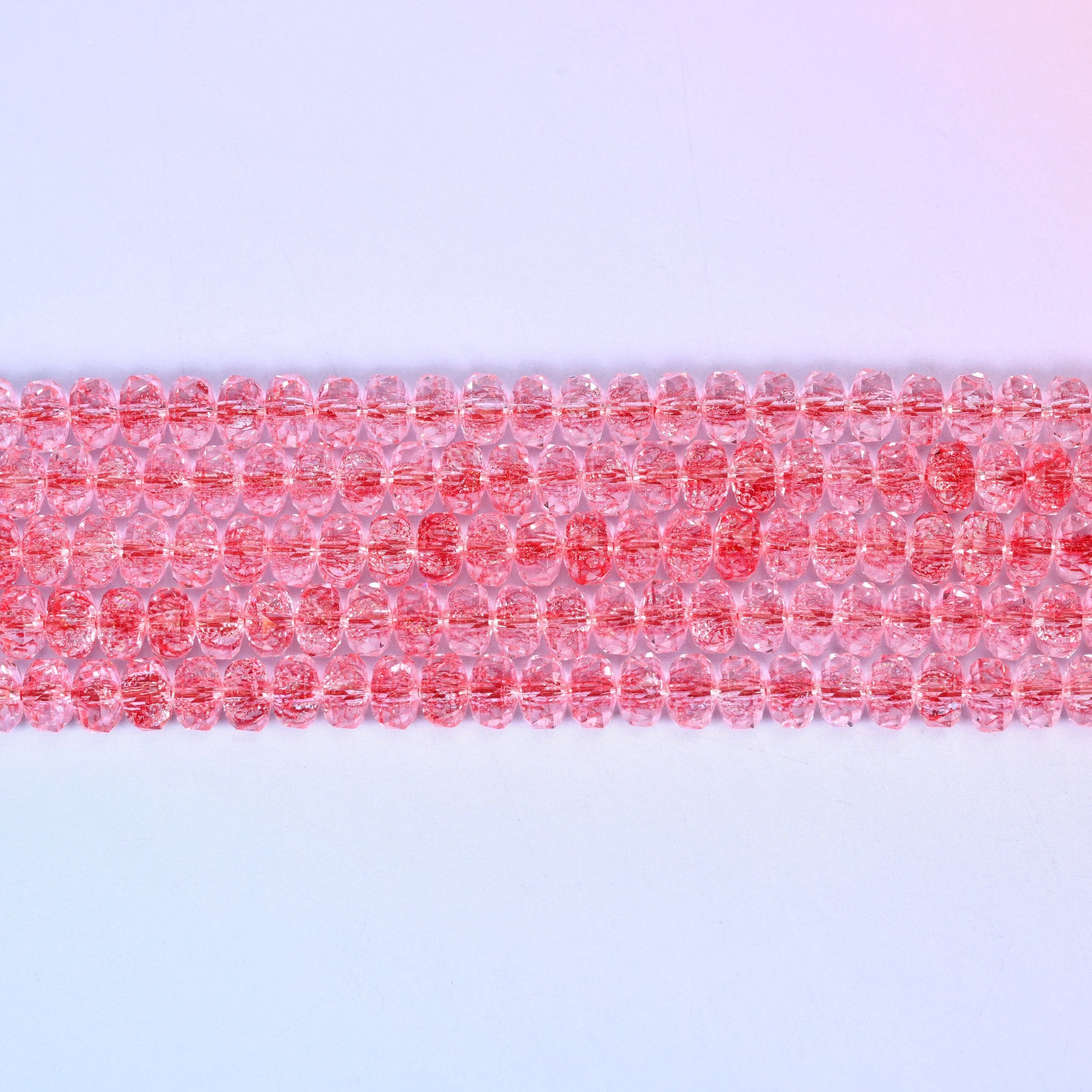 Transparent Red Faceted Rondelle Glass Beads in watermelon red