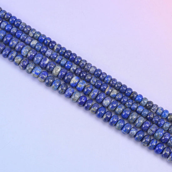 Lapis Lazuli rondelle beads in ultramarine blue with calcite and pyrite accents