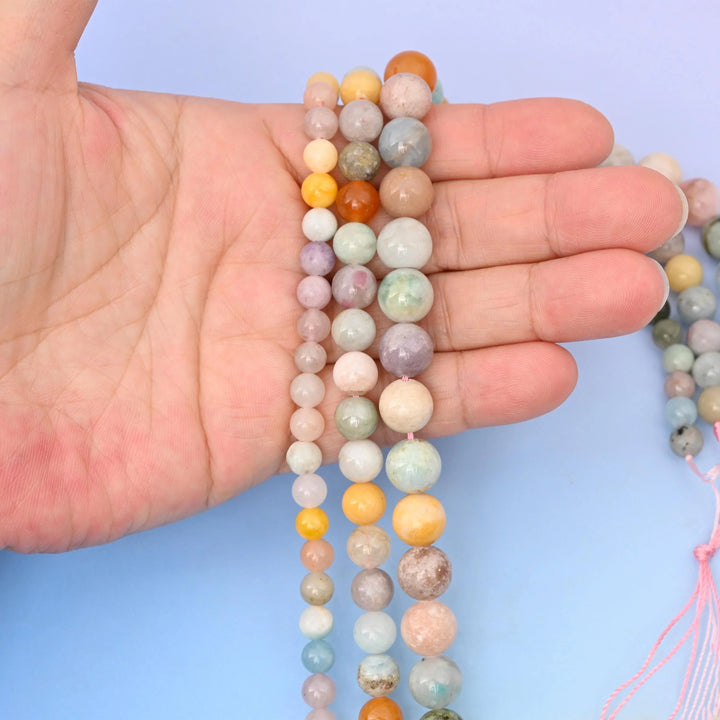Mixed gemstone beads, smooth round shape, 6mm, 8mm and 10mm.