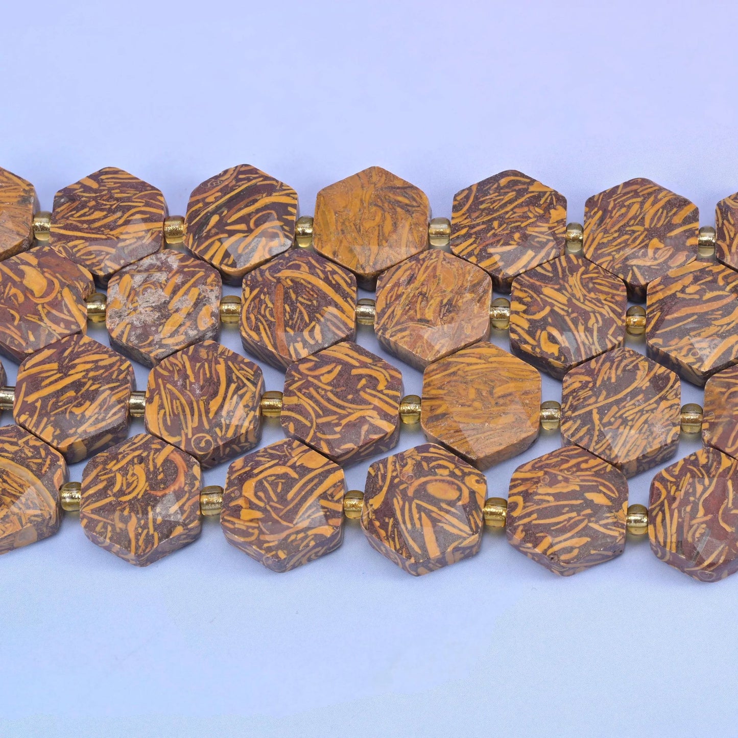 Firework Jasper Flat Faceted Hexagon Beads, 15.5 inch strand