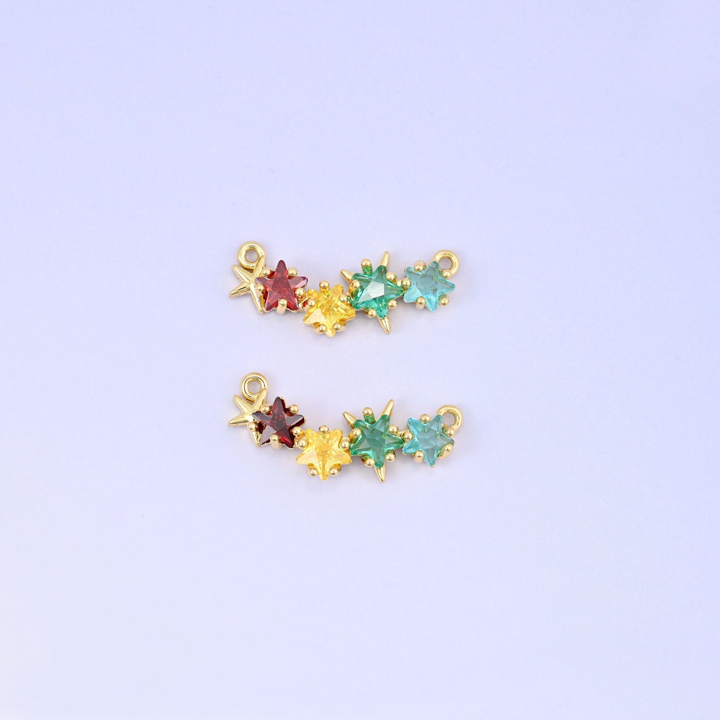 Multicolor 4 Stars Zircon Connector Pendant, lead free and nickel free