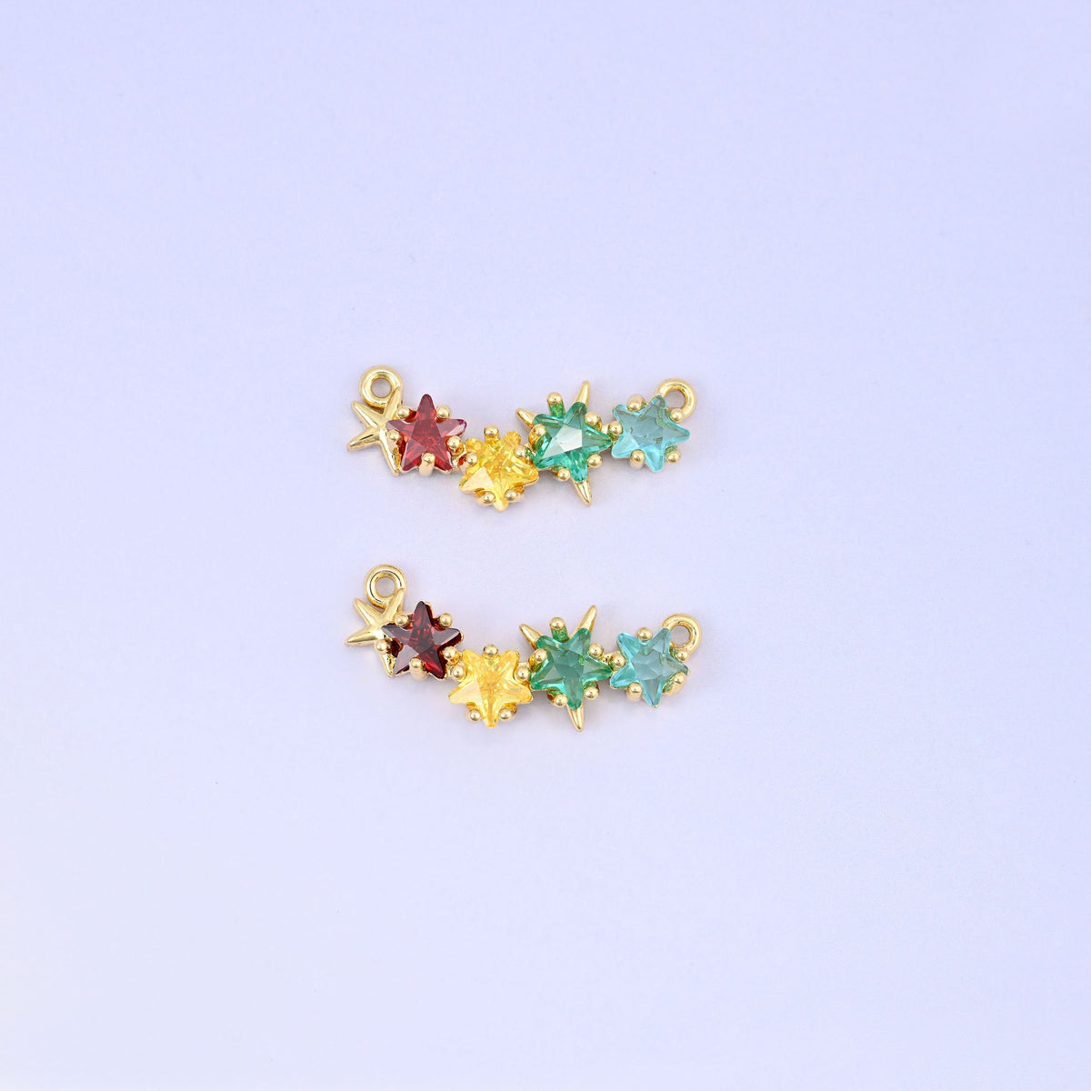 Multicolor 4 Stars Zircon Connector Pendant, lead free and nickel free
